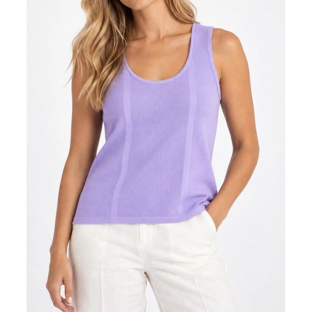 St. John Womens Tank Top Large Lavender Purple Knit Sleeveless Scoop Neck